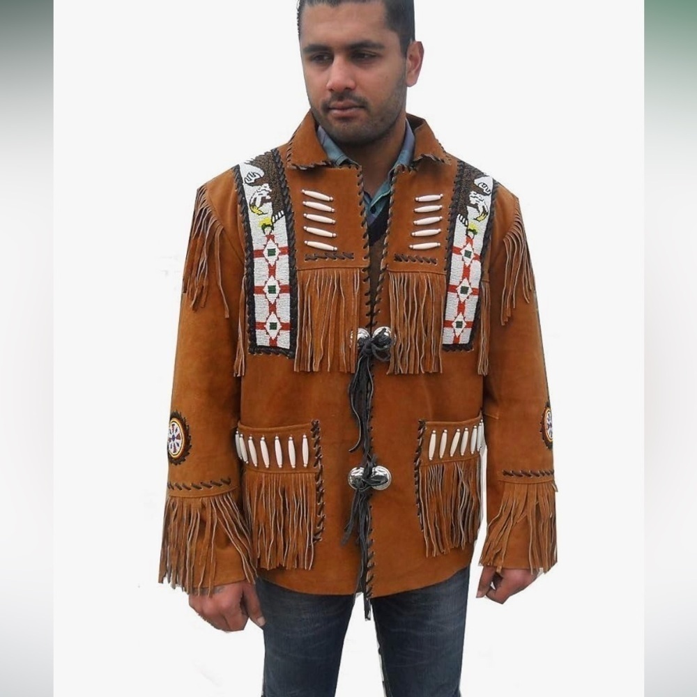 Native American Tribal Indian Boone Eagle Western Cowboy Suede Leather Jacket M
